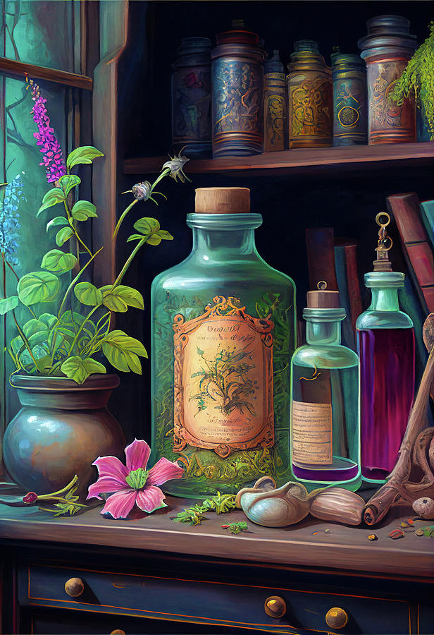 Herbal Apothecary Aesthetic 01 Kitchen Decor Digital Art by Matthias Hauser