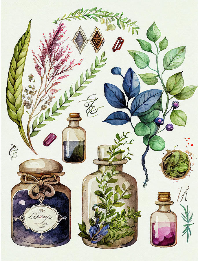 Herbal Apothecary Aesthetic 03 Kitchen Decor Digital Art by Matthias Hauser