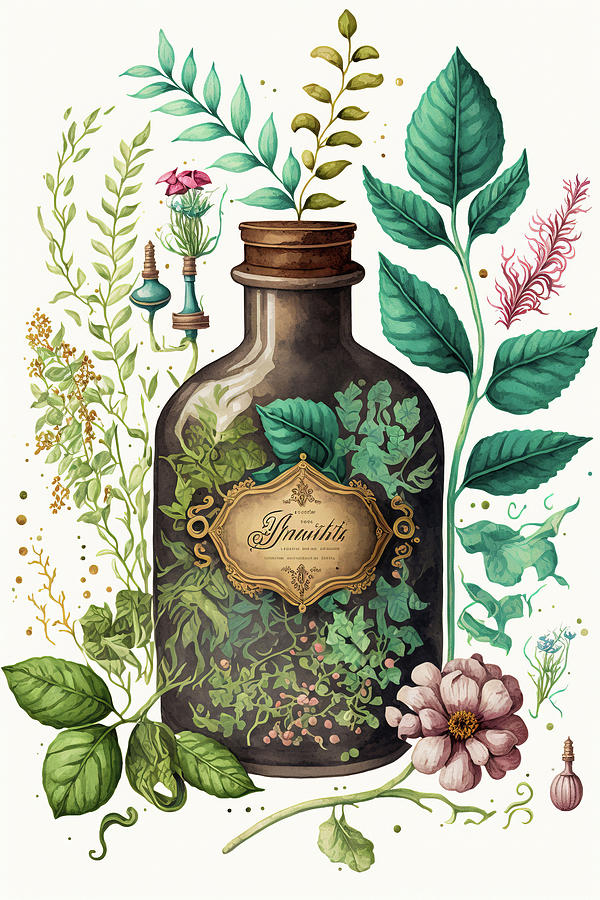Herbal Apothecary Aesthetic 06 Kitchen Decor Digital Art by Matthias Hauser