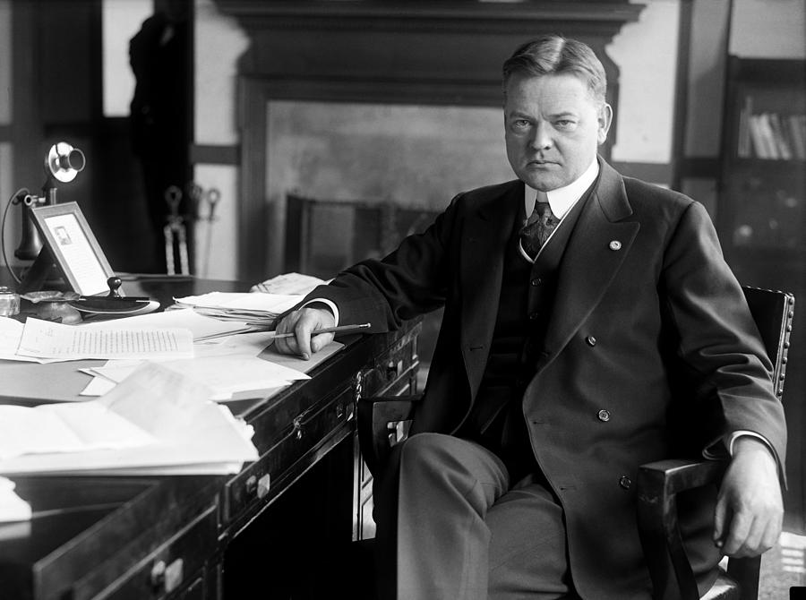 Herbert Hoover Seated At His Desk - 1918 Photograph by War Is Hell Store