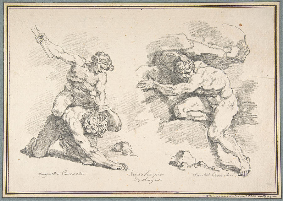 Hercules and Cacus and the Destruction of Enceladus Drawing by Jean Honore Fragonard