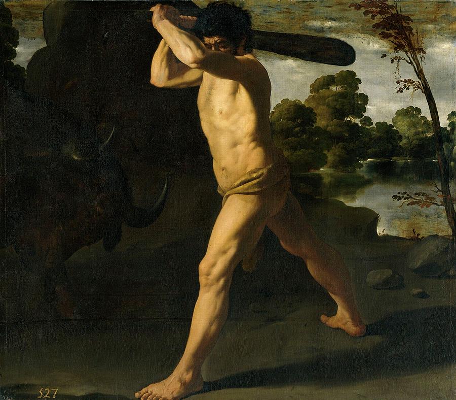 Hercules and the Cretan Bull, 1634, Spanish School, Oil on canvas, 133 ... Painting by Francisco de Zurbaran -c 1598-1664-