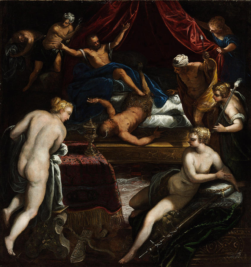 Tintoretto Painting - Hercules Expelling the Faun from Omphale s Bed  by Tintoretto