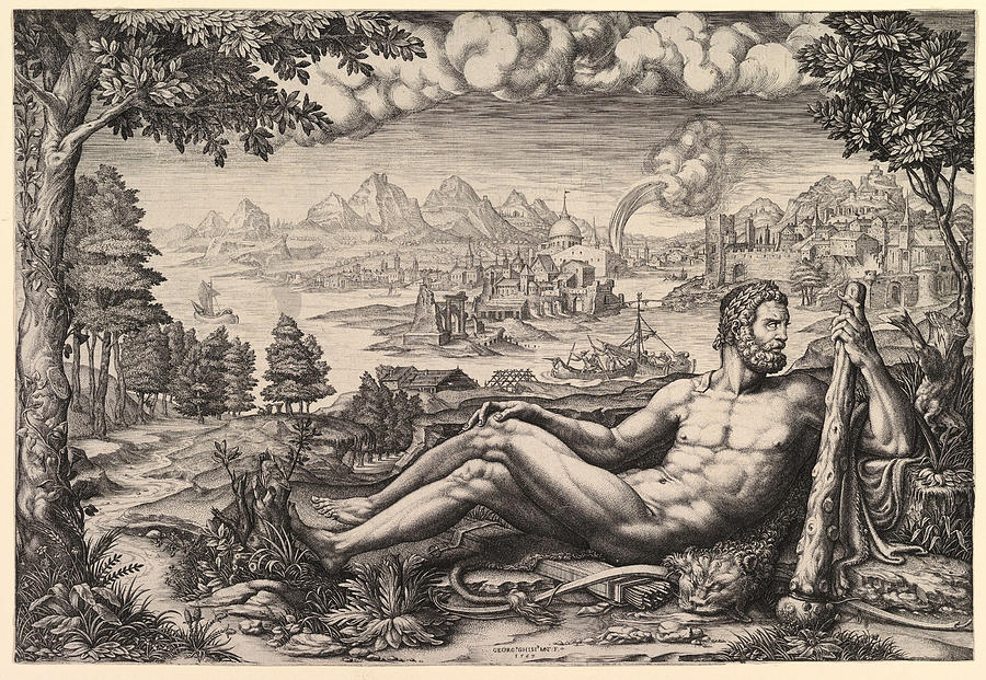 Hercules Resting from His Labors Drawing by Giorgio Ghisi