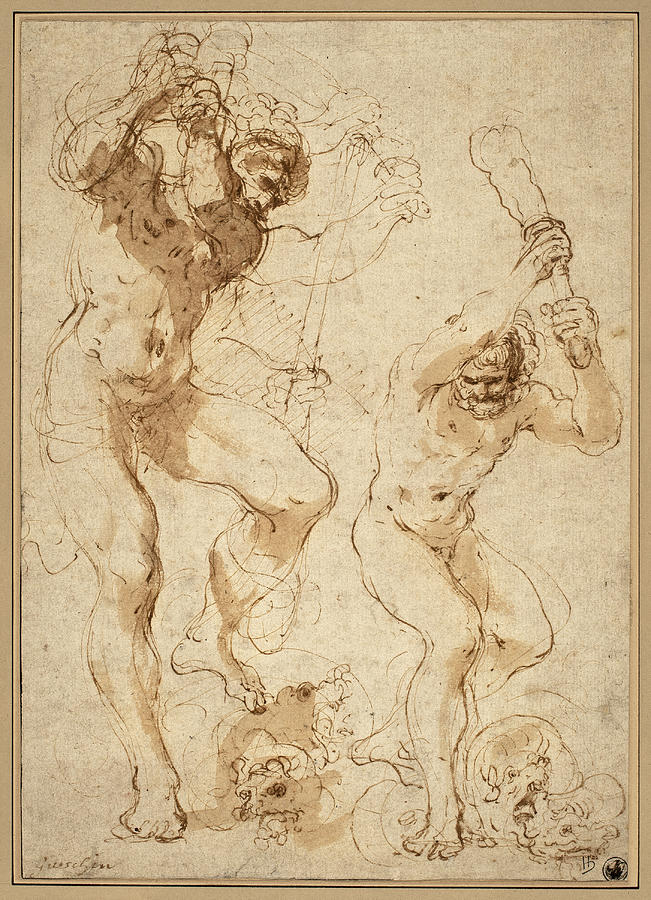  Hercules Slaying the Hydra Drawing by Guercino