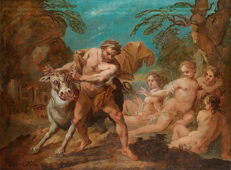 Hercules wrestling with Achelous Painting by Etienne Jeaurat