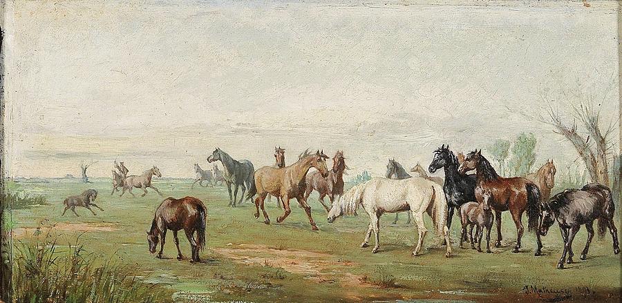 Herd of Horses with Herdsman Painting by Josef Mathauser - Fine Art America