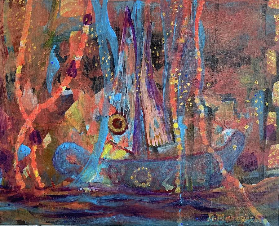 Orange And Blue Painting - Here Comes the Parade by Norma Malerich