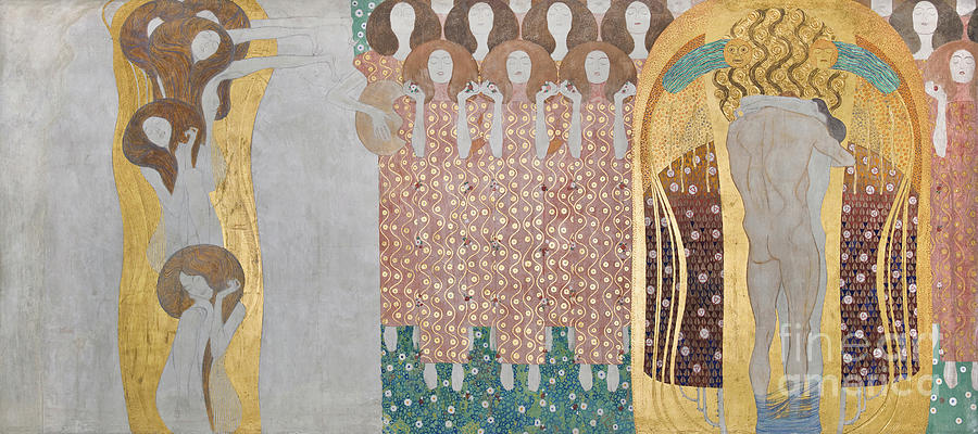 Beethoven Movie Painting - Here is a Kiss to the Whole World, detail of the Beethoven Frieze, 1902  by Gustav Klimt