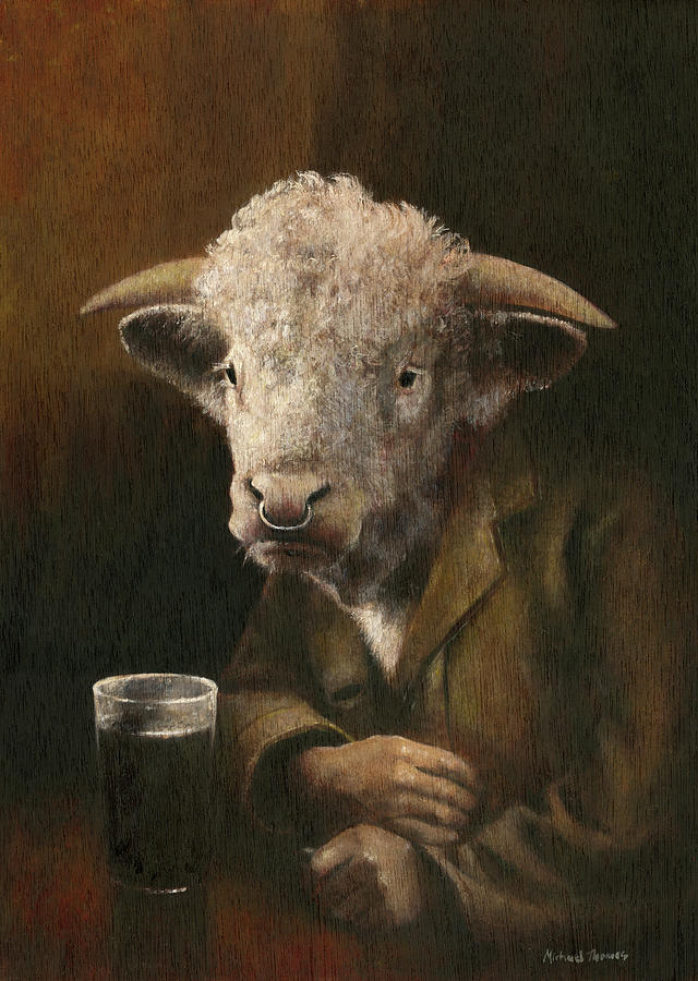 Beer Painting - Hereford Bull Man by Michael Thomas