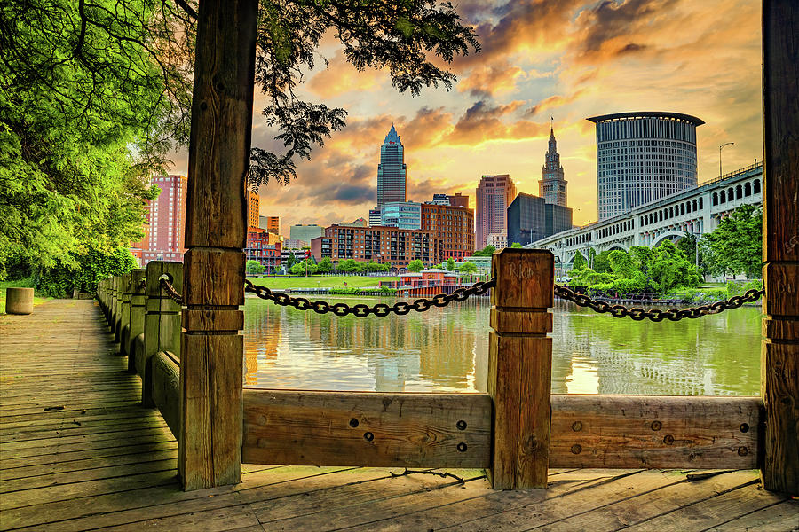 Cleveland Ohio Photograph - Heritage Park View of Downtown Cleveland at Sunrise by Gregory Ballos