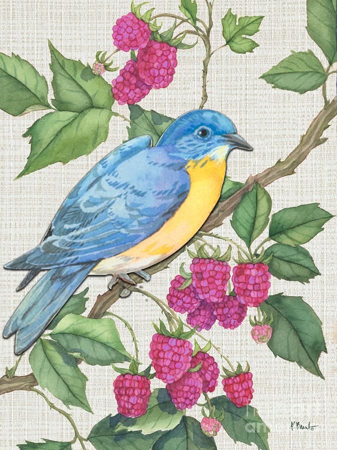 Bird Painting - Heritage Raspberries Bluebird by Paul Brent