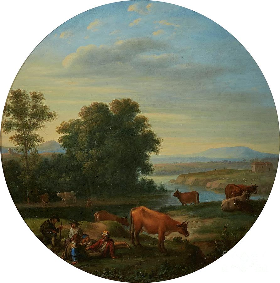 Herman Van Swanevelt Woerden Circa 1600 1655 Paris Italian River Landscape With Herders And Their Ca Painting