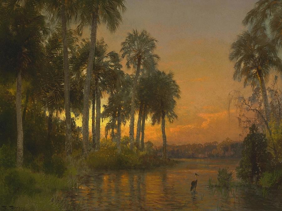 Hermann Ottomar Herzog - Florida Sunset Painting by Les Classics