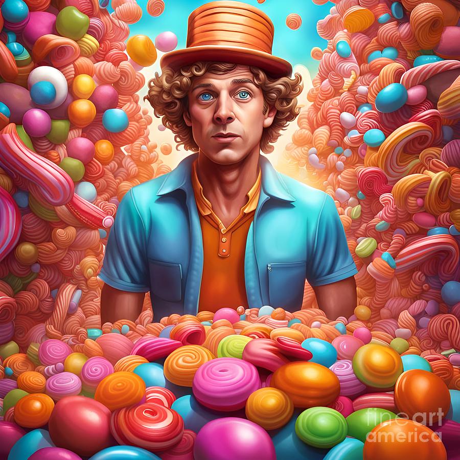 Hermes the Greek God inside Willy Wonka's chocolate factory. Digital ...