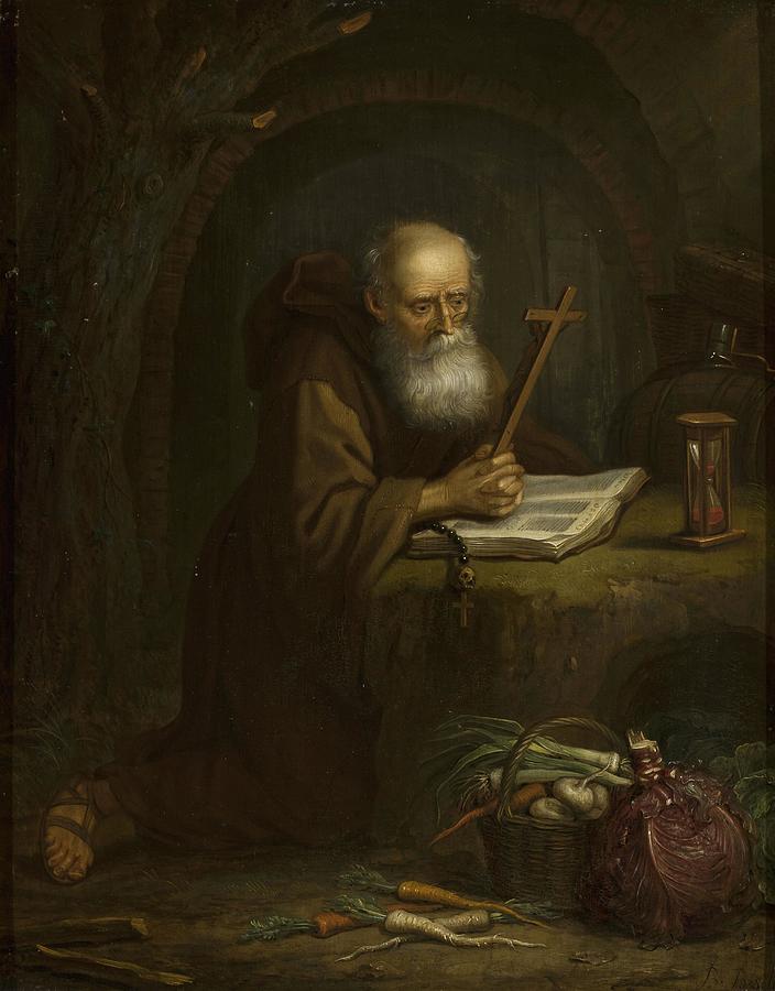 Hermit praying art Drawing by Balthasar Beschey Flemish - Fine Art America