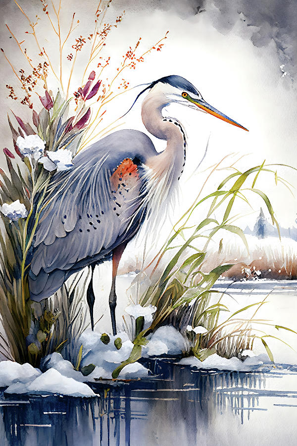 Heron Painting - Heron Aquarel by Jacky Gerritsen