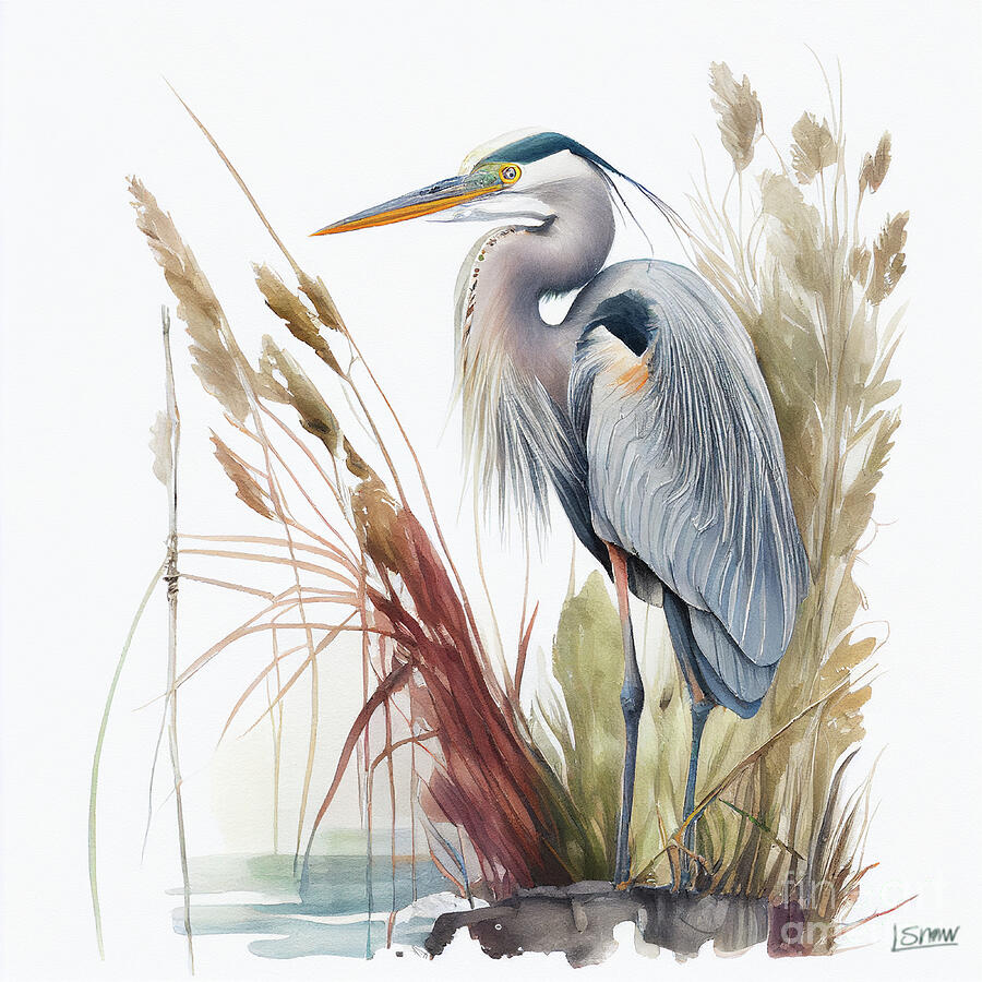 Grey Heron by the Waterside Digital Art by Digital Hue - Pixels