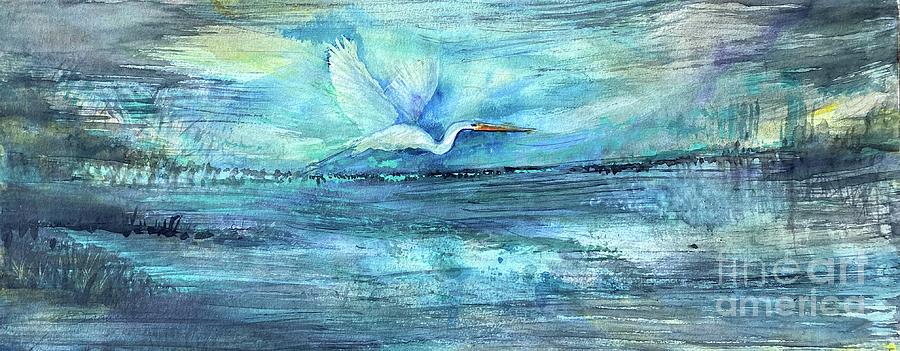 Heron in blue Painting by Francelle Theriot