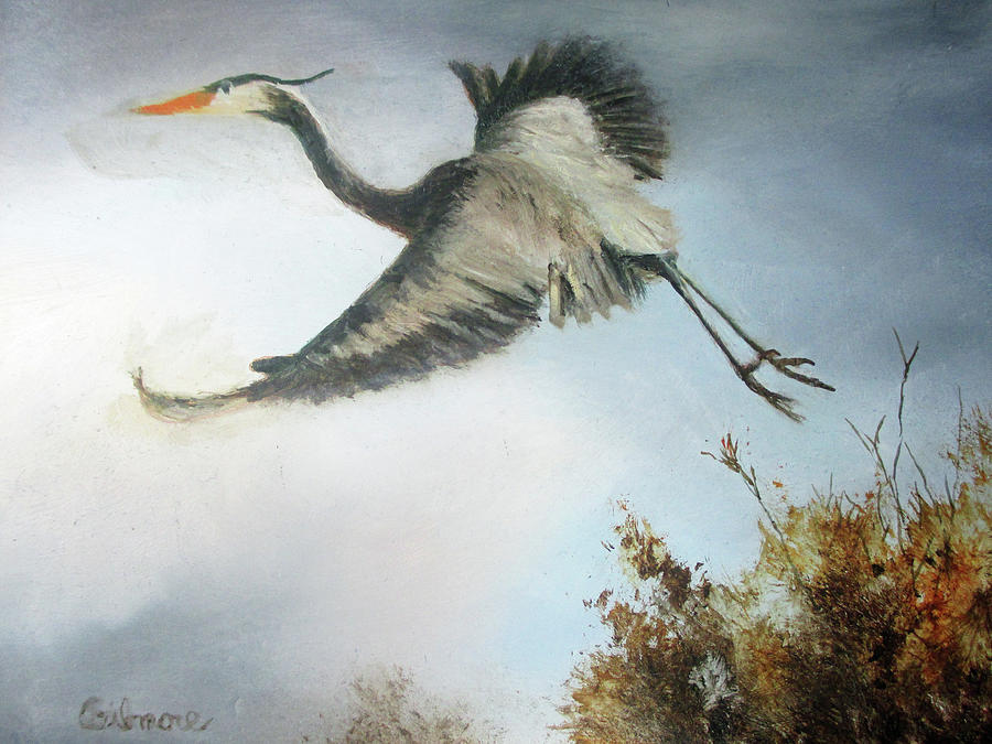Heron in Flight Painting by Roseann Gilmore