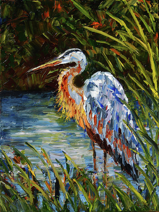 Heron Painting - Heron in Hiding by Kathleen Schumacher Heron Painting - Heron in Hiding by Kathleen Schumacher