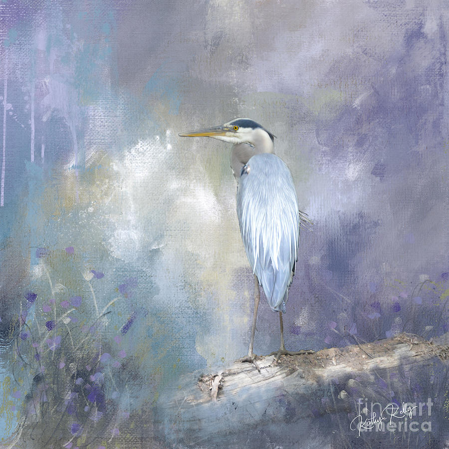Heron in Lilac Mixed Media by Kathy Kelly