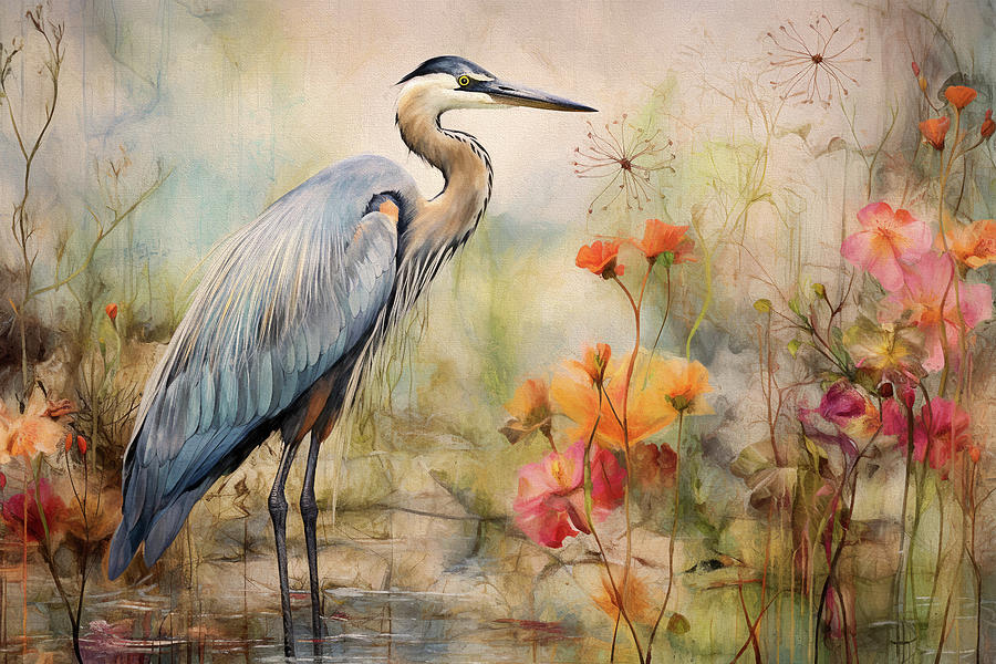 Heron in Wetlands Digital Art by Peggy Collins