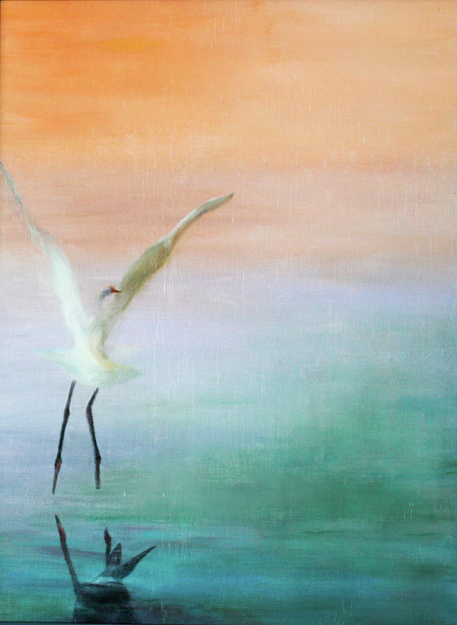 Heron Landing Painting by Tracy Hutchinson