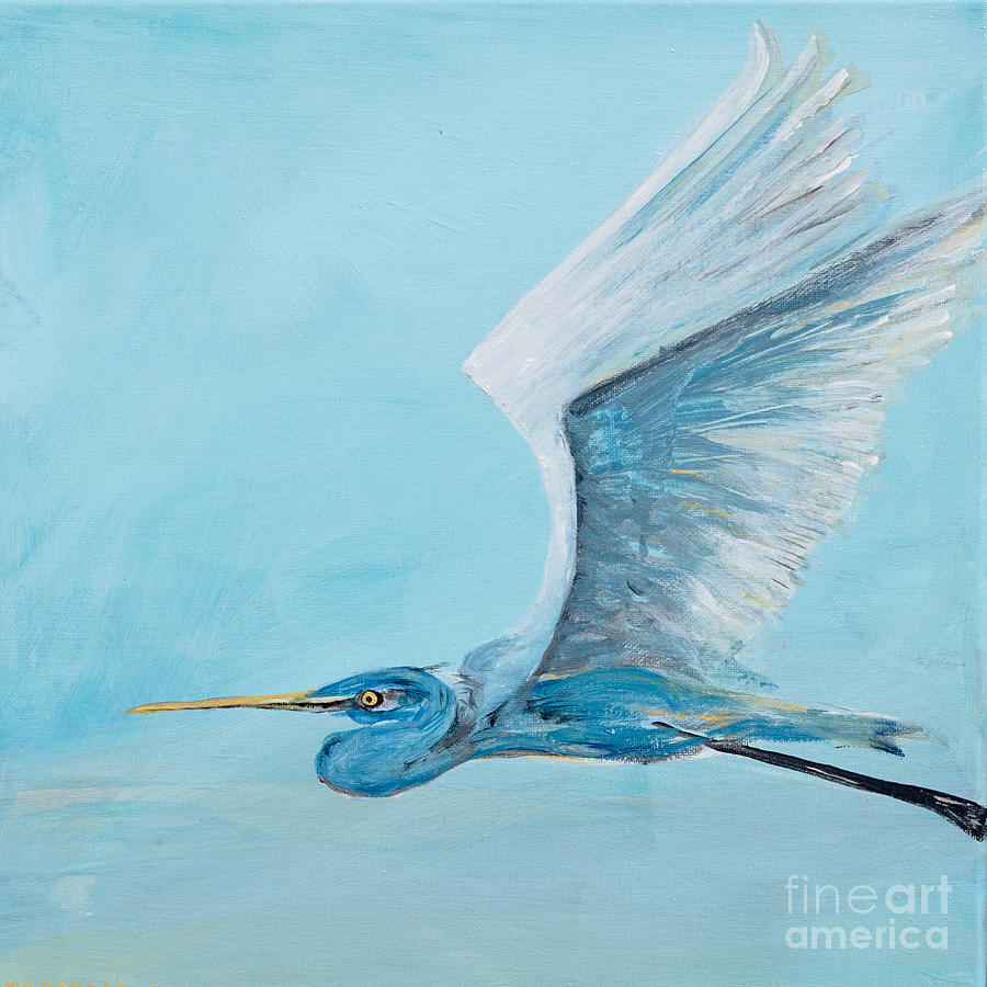 Heron on Misty Flight Painting by Patty Donoghue