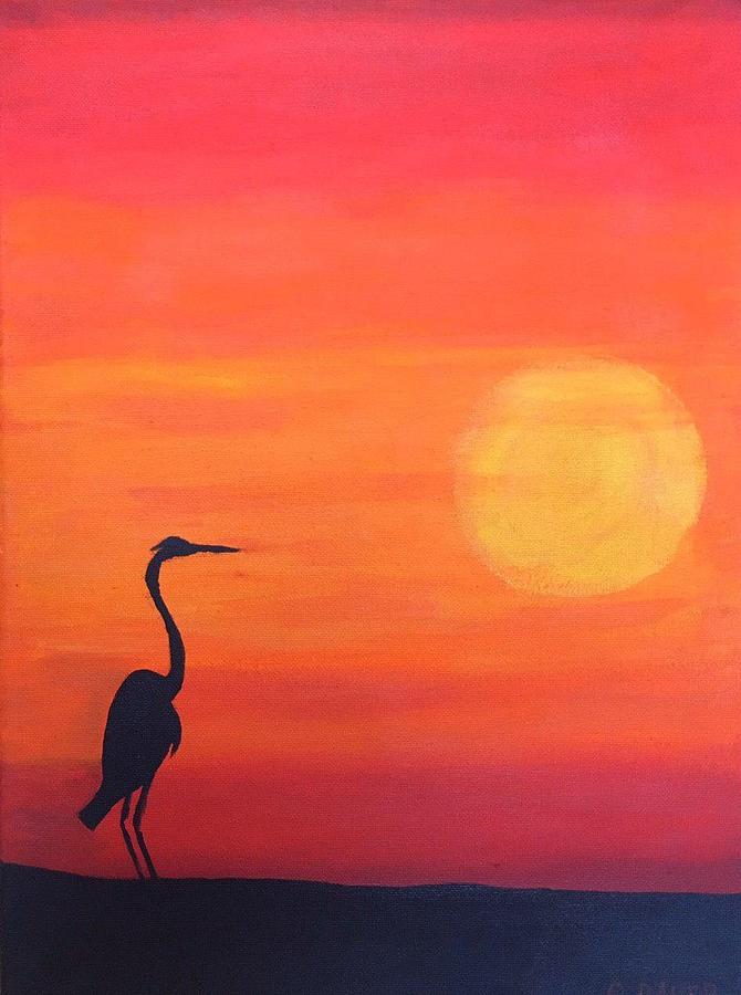 sunset painting with silhouette