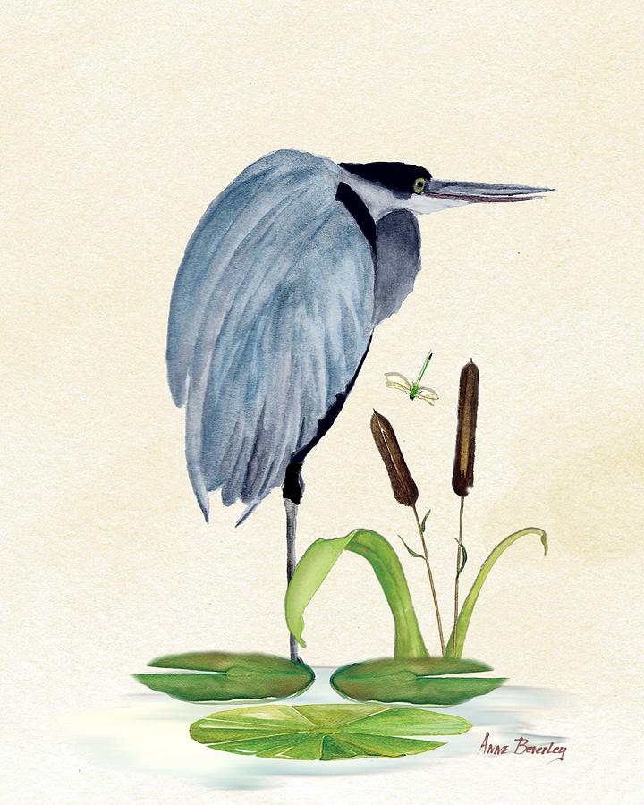 Heron Waiting Painting by Anne Beverley-Stamps