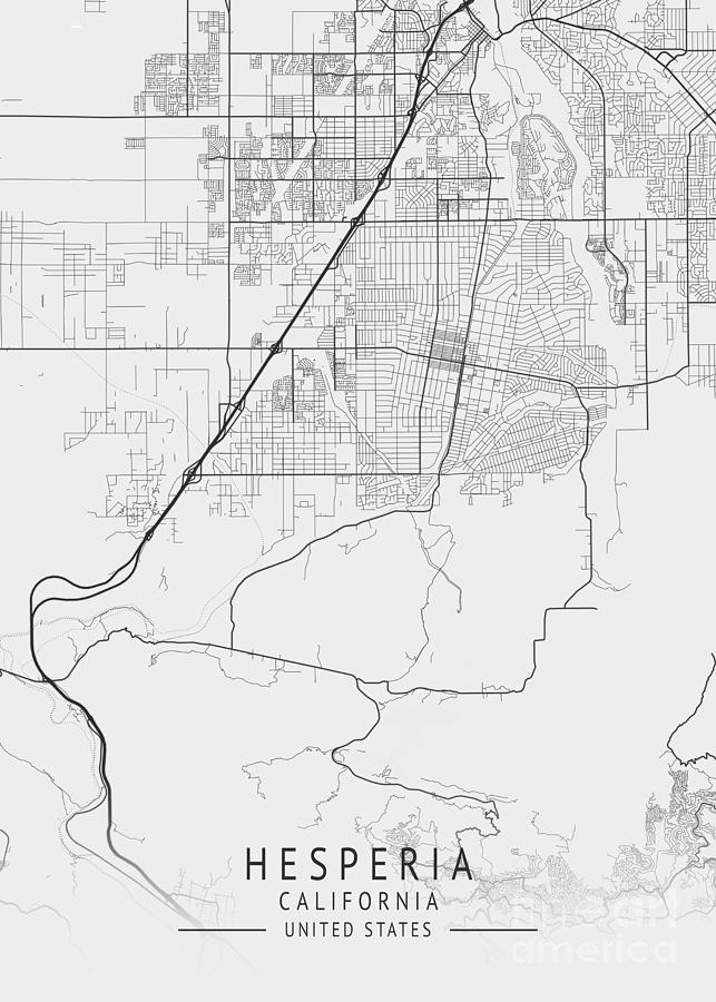 Hesperia California Us Gray City Map Digital Art By Tien Stencil Fine Art America 5350