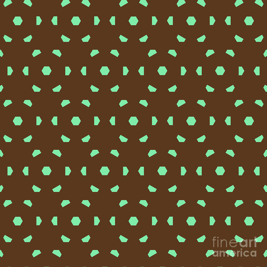 Hexagon Pentagon Isometric Array Pattern in Mint Green And Chocolate Brown n.2617 Painting by Holy Rock Design