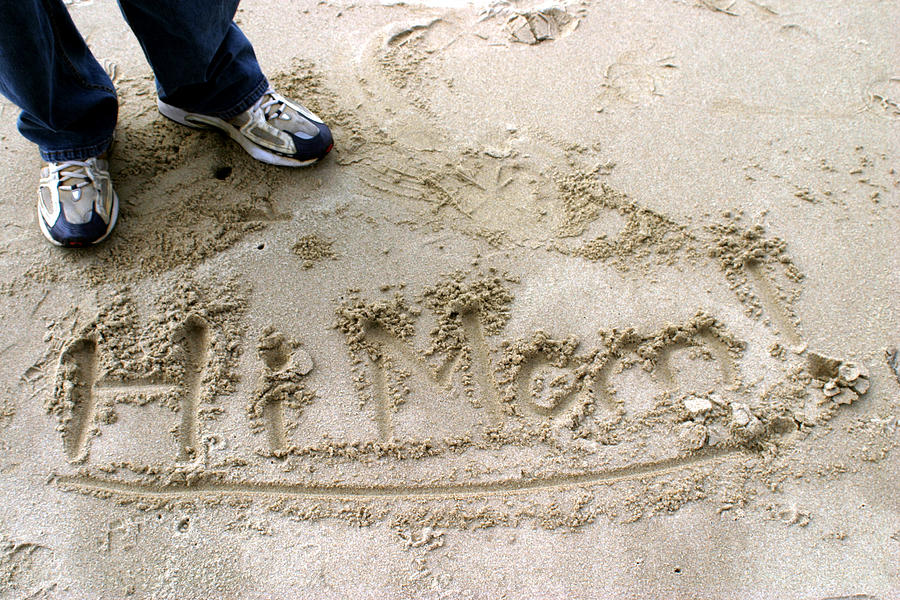 Hi Mom! message in the sand Photograph by Meera Lee Sethi