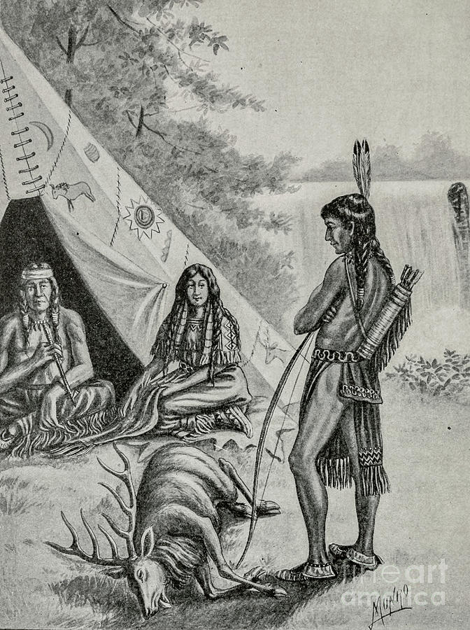Hiawatha at the home of Minnehaha j2 Drawing by Historic Illustrations
