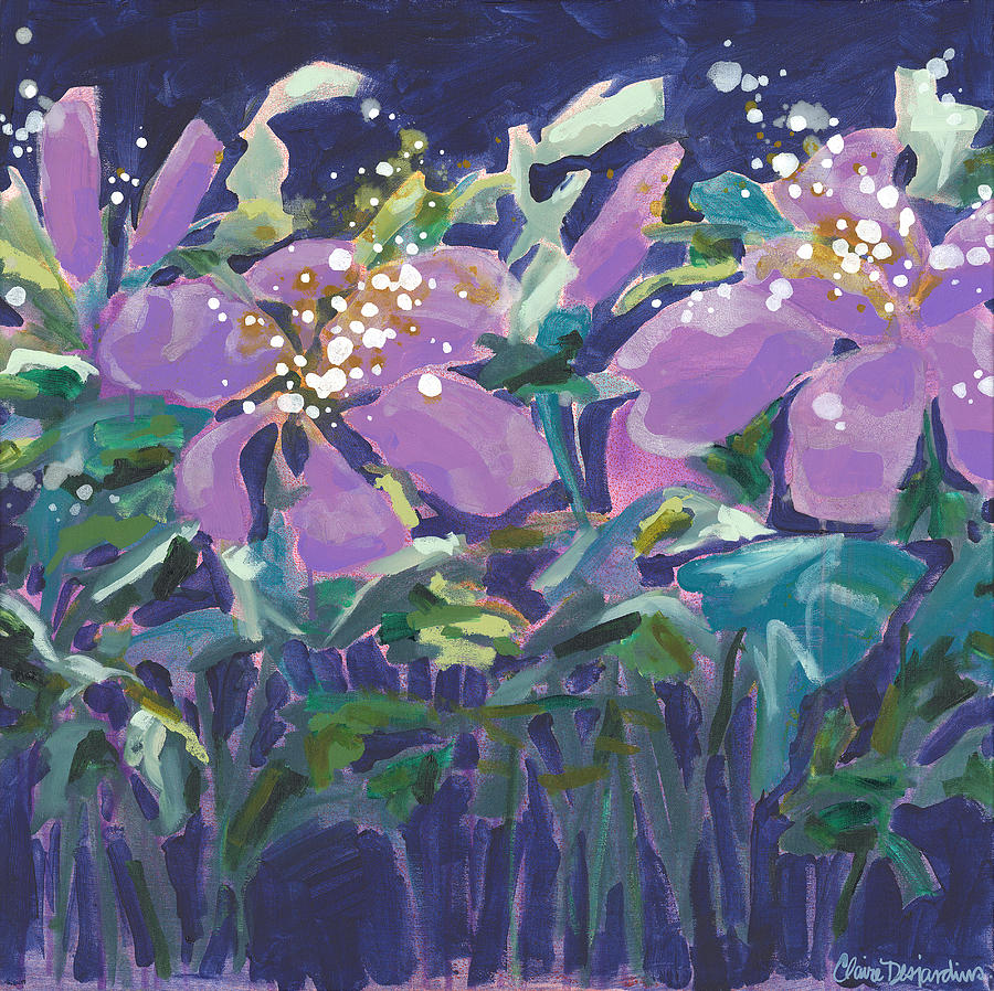 Hibiscus at Night Painting by Claire Desjardins