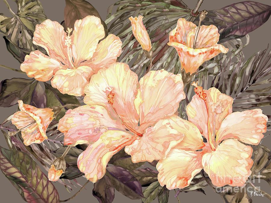 Flower Painting - Hibiscus Bunch Horizontal - Peach by Paul Brent