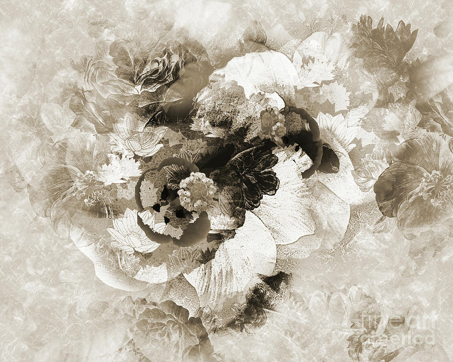 Hibiscus Bunch - Monochromatic Digital Art by Anthony Ellis