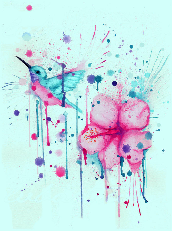 Hummingbird Drawing - Hibiscus Hummingbird by Ludwig Van Bacon
