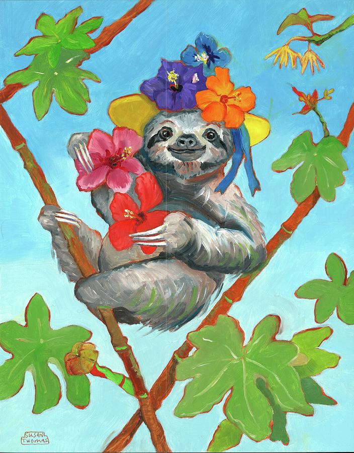 Hibiscus Sloth Painting by Susan Thomas