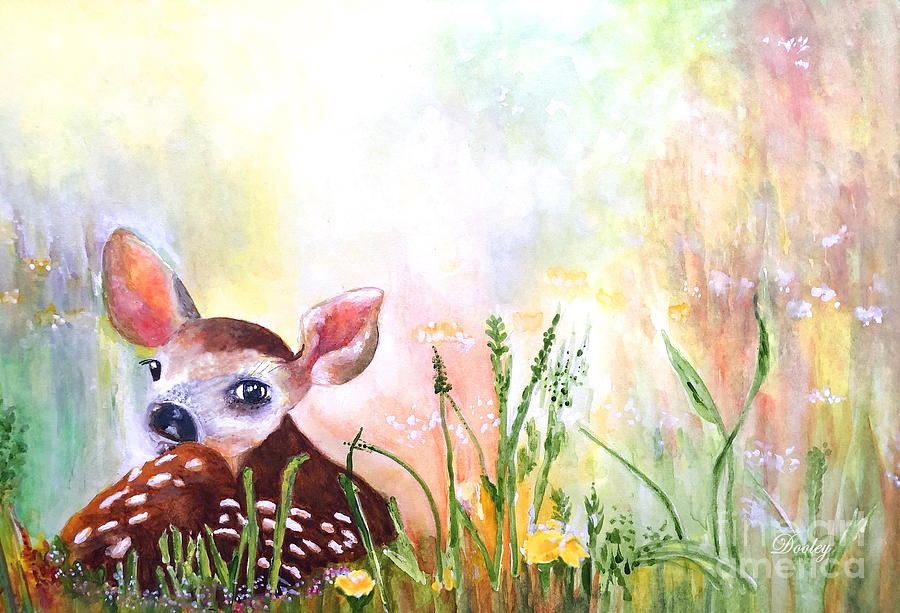 Hidden Fawn Painting by Fine Art By Edie
