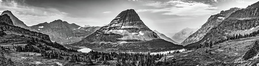 Hidden Lake Mountain Landscape Panorama - Glacier Montana Monochrome Photograph by Gregory Ballos