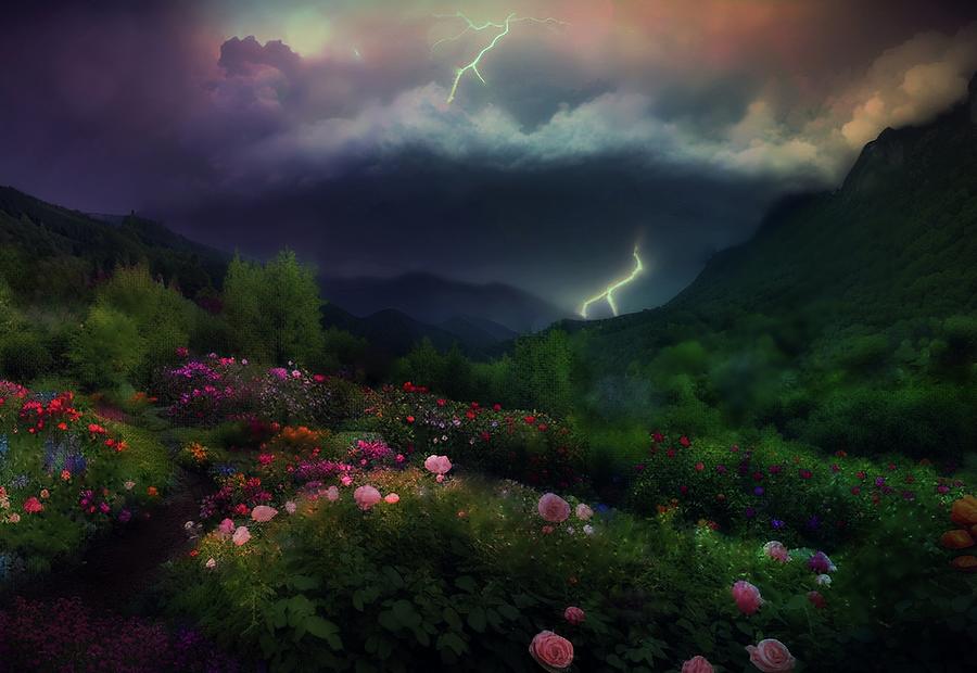 Fantasy Digital Art - Hidden Mountain Garden  by Ally White