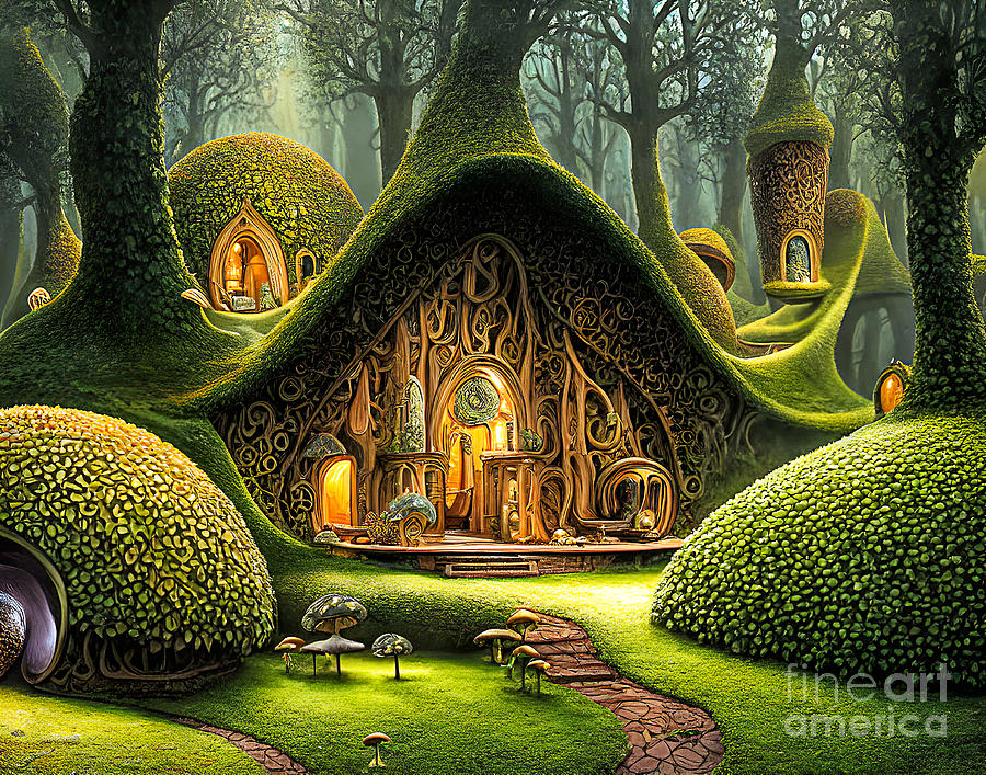 Fantasy Digital Art - Hidden Village by Elisabeth Lucas