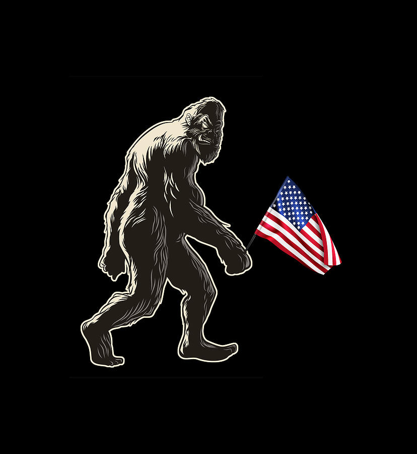 Hide and Seek World Champion USA Flag Shirt Bigfoot is Real Funny Tees Short-Sleeve Big Foot Flag Painting by Tony Rubino