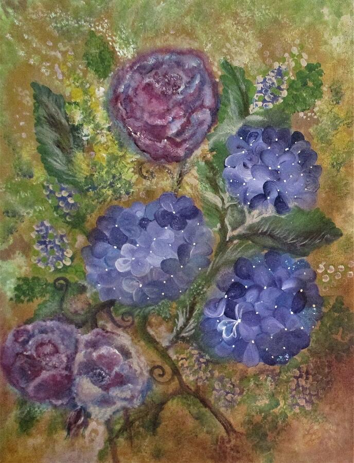 Hydrangea With Rose Garden Cuttings Painting by Lynn Raizel Lane