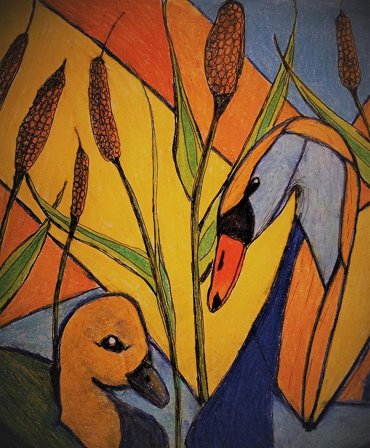 Hiding in the Cattails Drawing by Angela Davies