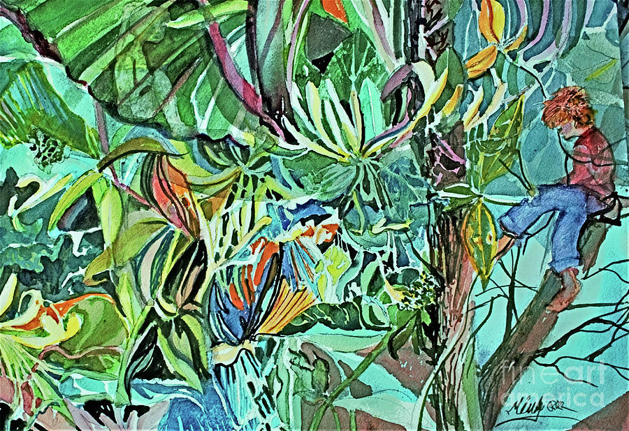 Flower Painting - Hiding in the Honeysuckle Tree by Mindy Newman