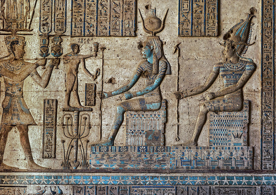 Hieroglyphic carvings in egyptian temple Relief by Mikhail Kokhanchikov