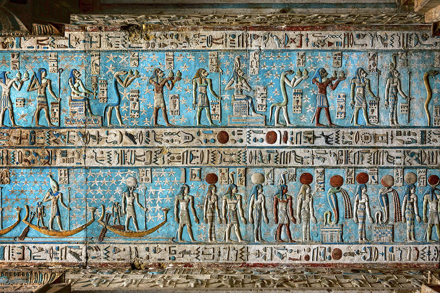 Hieroglyphic egypt carvings on ceiling Relief by Mikhail Kokhanchikov